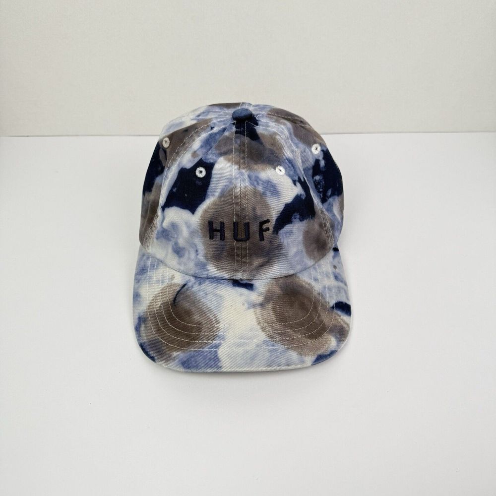 HUF SKATEBOARD CREW SPOT DYED BLUE MENS ADJUSTABLE STRAPBACK SPORT HAT 6 Panel‎